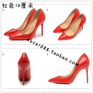 欧美风格职业女鞋红色高跟鞋结婚新娘鞋10厘米超高跟单鞋尖头浅口