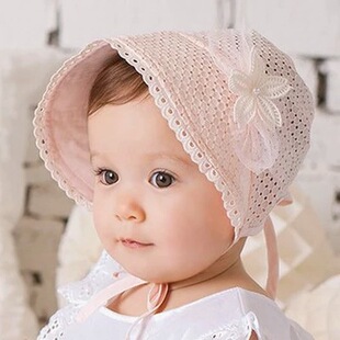 韩国进口婴幼儿童女宝宝帽子镂空宫廷甜美蕾丝包头帽遮阳公主帽