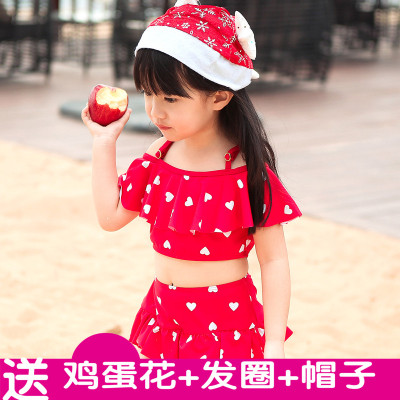 正品新款泳衣儿童 韩国可爱女孩桃心连体裙式泳装短袖带帽亲子装