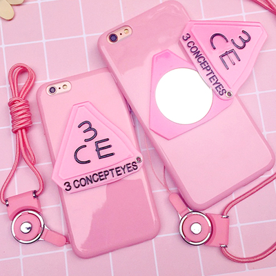 韩国粉嫩3CE化妆品镜子iPhone6s手机壳苹果6plus全包化妆镜保护套