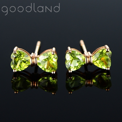 goodland珠宝 天然橄榄石18K玫瑰金耳钉女个性时尚宝石耳饰正品