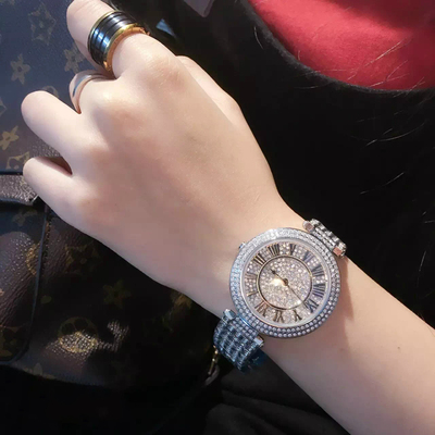 韩版简约06新款时来运转石英表钢带满钻学生大表盘手表女士时装表
