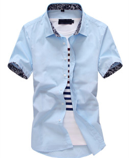 男士短袖衬衫夏季新款韩版休闲纯色潮修身型青少年男式衬衣潮免烫