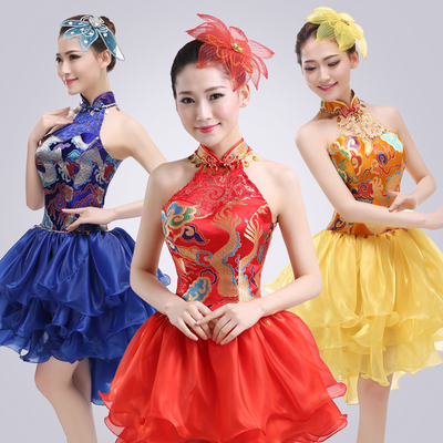 中国风舞台现代舞蹈服装演出服女打鼓服短裙新款广场舞水鼓表演服