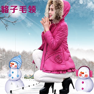 15冬装新款韩版加厚真毛领连帽PU皮棉衣女短款修身显瘦荷叶边外套