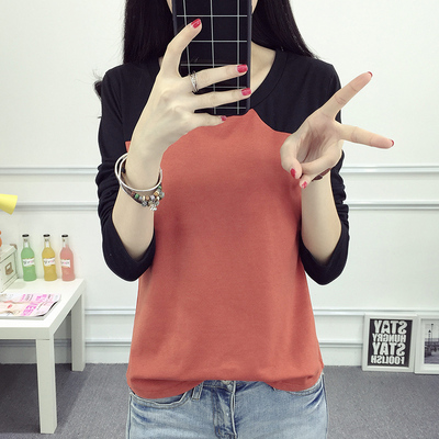 2016秋装时尚新款特价包邮长袖T恤纯色纯棉韩版学生女士打底衫