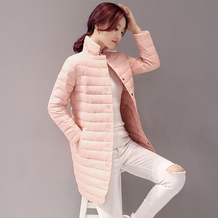 2016韩版时尚羽绒服立领单排扣中长款修身显瘦棉服女潮