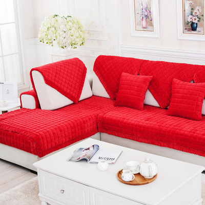 欧式简约法兰绒沙发垫秋冬季通用布艺坐垫红色防滑全盖沙发套巾罩