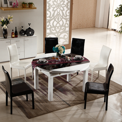 可伸缩实木餐桌椅组合电磁炉多功能钢化玻璃拉伸桌子简约现代餐台