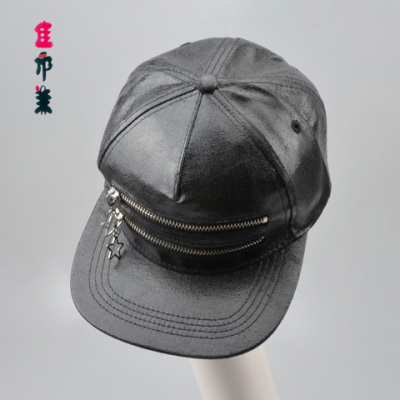 2015新款韩版pu皮质棒球帽子男女秋季拉链平沿帽嘻哈街舞帽滑板帽