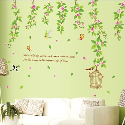 绿叶树枝柳枝可移除墙贴 客厅卧室房间装饰贴画墙画背景墙壁贴纸