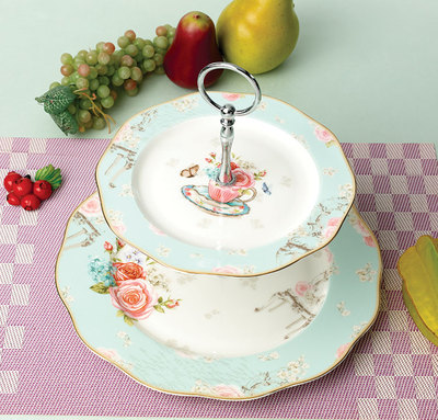 骨瓷英式下午茶茶具点心盘欧式双层水果盘零食盘点心盘架蛋糕盘