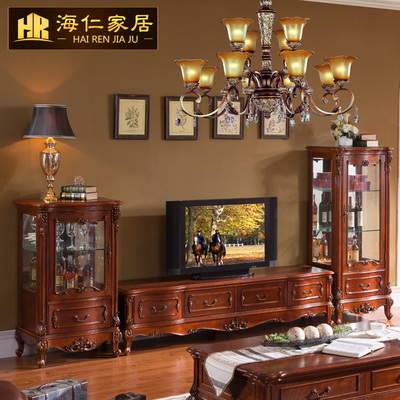 HAIREN欧式电视柜 客厅电视柜 卧室美式乡村家具实木电视柜组合