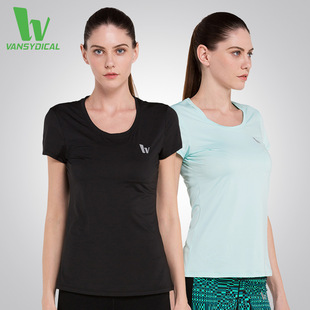 范斯蒂克 2016夏季爆款运动跑步女健身跳操瑜伽T恤速干纯色短袖