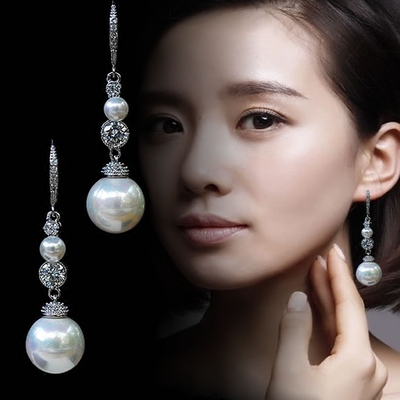 新款时尚珍珠耳环长款日韩国奢华珍珠耳坠耳钩款珍珠耳环耳饰品