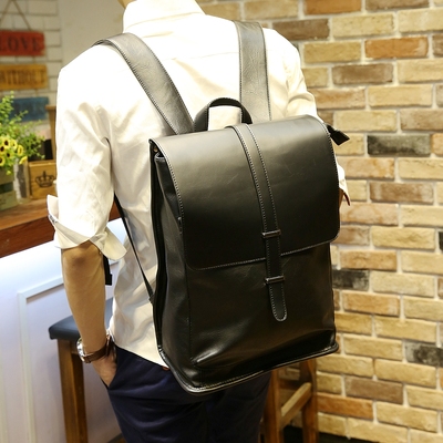 新款真皮双肩包男韩版商务潮流翻盖时尚背包书包男士旅行包电脑包
