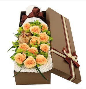 全国同城配送11支香槟玫瑰礼盒装鲜花花束天津厦门福建杭州送花