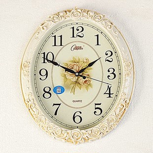 康巴丝客厅静音挂钟欧式创意时尚艺术石英时钟卧室壁椭圆豪华钟表