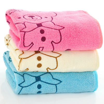 【2条】永亮超细纤维儿童宝宝柔软吸水小熊洗脸毛巾面巾童巾