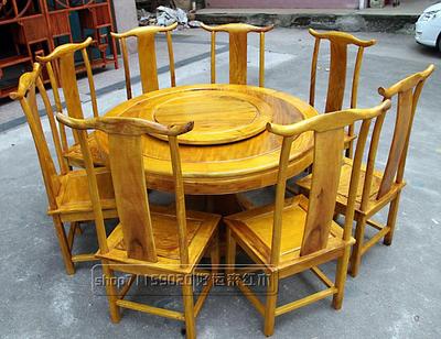 明清古典家具金丝楠木圆餐桌10件套实木餐桌椅组合1.3米