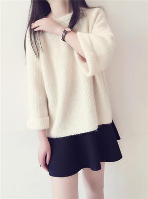 2016年秋季韩版新款时尚韩版低圆领宽松纯色套头毛衣女装