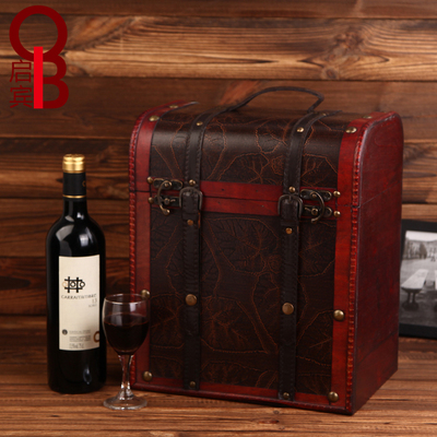 新款高档六支复古红酒盒仿古红酒包装盒6只葡萄酒礼品包装皮盒子