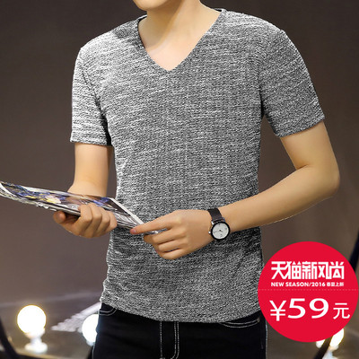 夏季男士短袖T恤 V领修身型青少年时尚半袖韩版打底衫体恤