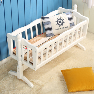 包邮实木婴儿床宝宝安睡无声摇篮床推拉移动婴儿床原木烤漆婴儿床