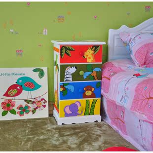 新款儿童床头柜四抽收纳柜纯手工环保可爱简易衣橱厂家直销