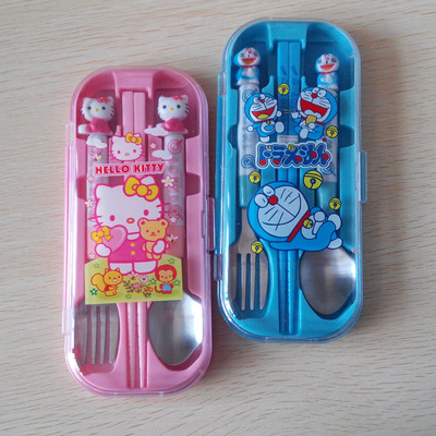 hello kitty卡通儿童餐具 筷叉勺子三件套 KT猫公仔头餐具