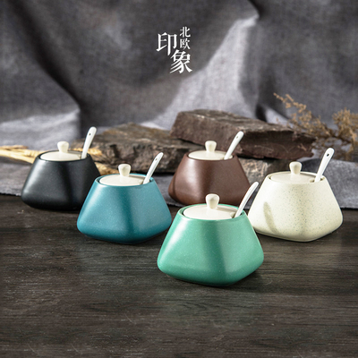 剑林创意日式陶瓷器储物瓶罐厨房用品用具调味料油盐瓶带盖储备盒