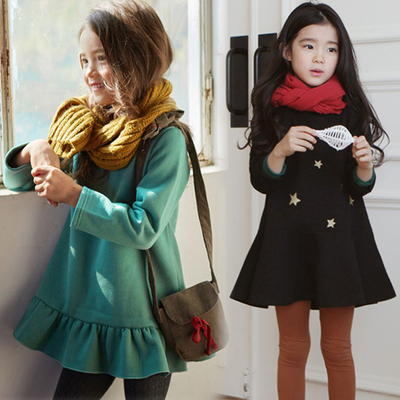 韩国女童加绒连衣裙秋冬韩版儿童冬裙中大童冬季保暖长袖加厚裙子