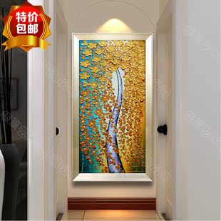 发财树油画纯手绘欧式山水风景抽象定制走廊客厅玄关过道装饰挂画