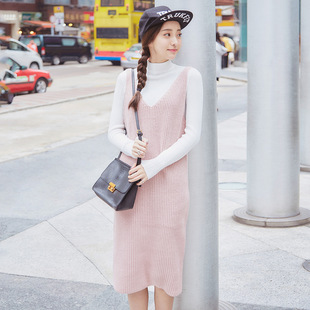 2016春季女装新款韩版纯色修身收腰背带连衣裙 077