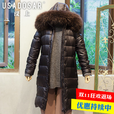 2016年冬季新款女装韩国东大门白鸭绒貉子毛大毛条女士连帽羽绒服