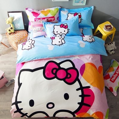 儿童床上用品四件套凯蒂猫纯棉卡通双人被套kitty全棉床单式1.8m