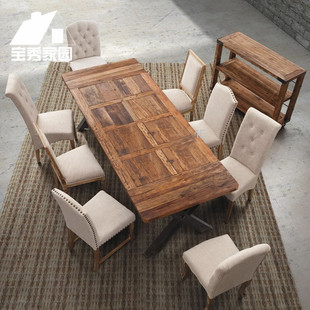 欧式铁艺复古餐桌地中海实木拼花餐桌小户型餐桌长方形办公桌书桌