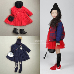 2016年春季韩版童装女童时尚潮范儿网纱蓬蓬连衣裙儿童可爱公主裙