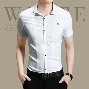 2016夏季短袖印花衬衫男青年韩版纯色上衣商务休闲大码半袖开衫