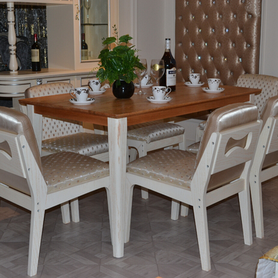 名居扬 现代简约餐厅家具象牙白餐桌椅组合七件套实木餐台纯橡木