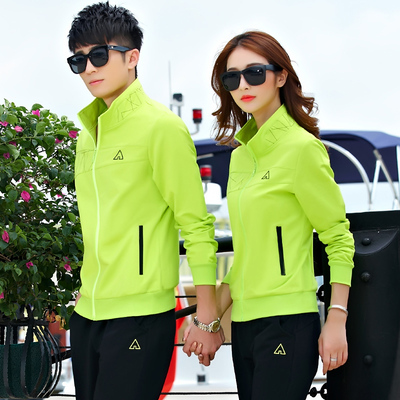 春秋季情侣运动套装韩版立领开衫长袖运动服男女大码卫衣跑步套装
