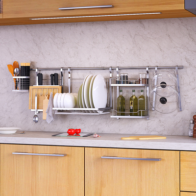美宜洁厨房置物架用具壁挂不锈钢沥水碗架刀板调料墙上收纳架用品