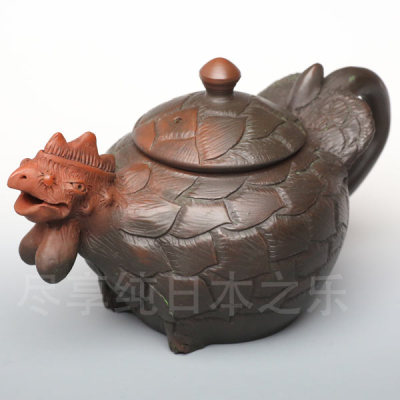 日本茶壶 常滑烧 素三作 纯手工作 鸡 手工造型 后手茶壶 急须