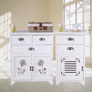欧式实木床头柜简约现代白色卧室储物柜带门简易小柜子客厅收纳柜