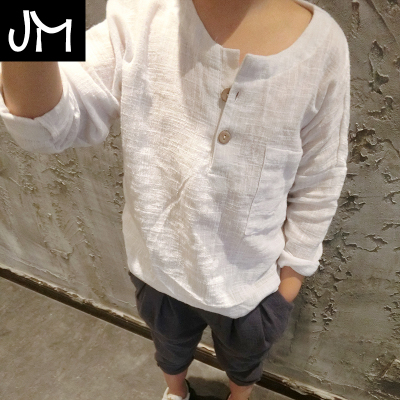 【包邮】手工原创复古儿童上衣日系文艺长袖单层薄款圆领打底衫