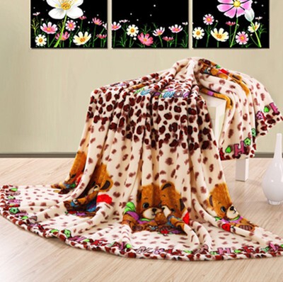 小熊法莱绒儿童毛毯水貂绒毯珊瑚绒盖毯空调午休加厚毛毯舒适四季