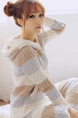 日韩一线品牌 爆款新品 高端撞色麻花针织开衫睡衣套装家居服套装