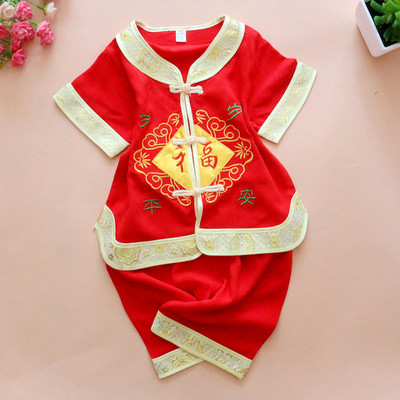2015夏季新款特价 儿童唐装民族中国风套装 男童宝宝周岁短袖服红