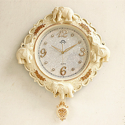 包邮欧式时尚复古大象静音挂钟 美式北欧简约客厅卧室艺术钟表
