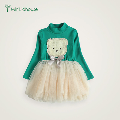 Minikidhouse2015新款童装儿童裙子卡通女童长袖秋装公主连衣裙潮
